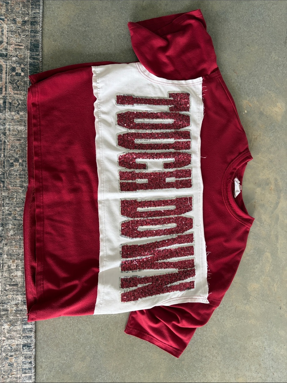 Impressions Maroon and White Sequin 'TOUCH DOWN' Sweatshirt